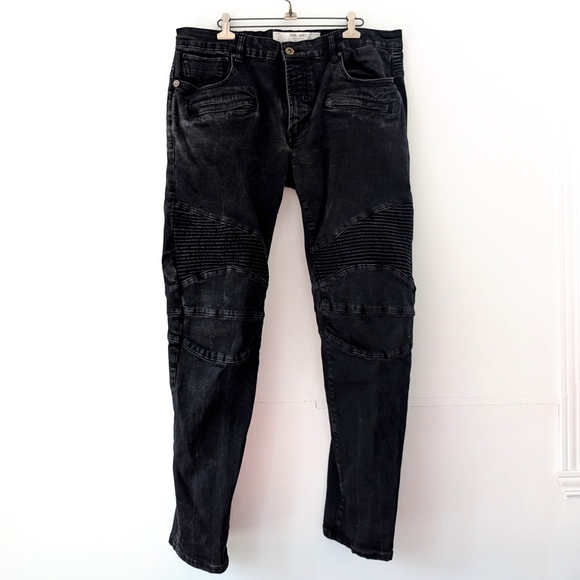 Parasuco Men's Moto / Biker Fit Distressed Black Jeans ~ Size 38 - Picture 2 of 12